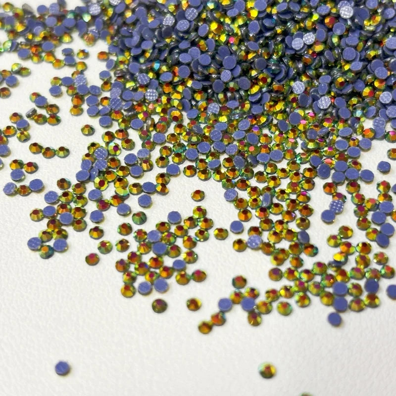 Gold AB Flat Back Rhinestone Factory Wholesale Hot Fix Glass Crystal Rhinestone Nail Art DIY Decoration Materials