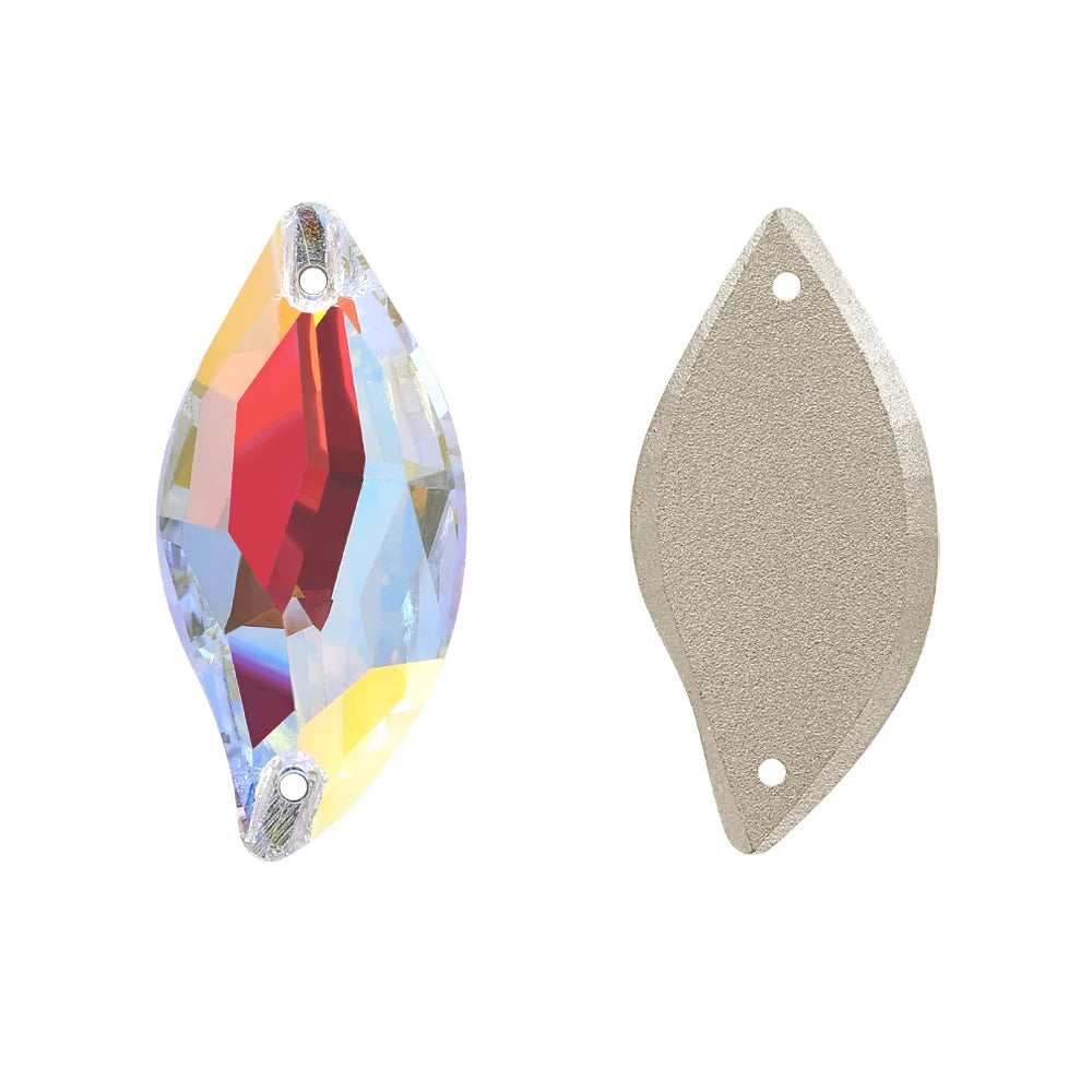 QIYI Innovative Design Diamond Leaf Shape High Quality Grade AAAAAA Clear Hard Pure Glass Loose Flat Back Sew-on Rhinestones 9