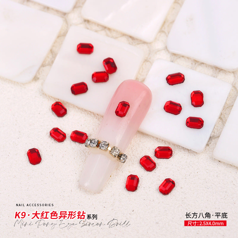 Red Small Flatback Shaped Rhinestones: Heart, Teardrop, Butterfly, Marquise | Christmas & New Year Nail Art Glass Ornaments | Factory Wholesale