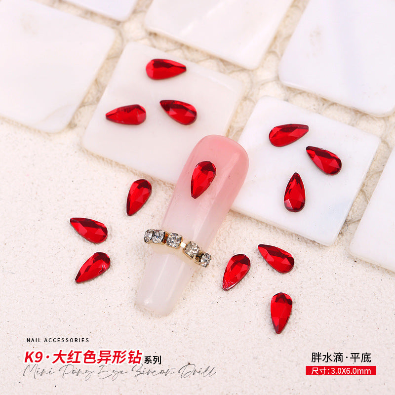 Red Small Flatback Shaped Rhinestones: Heart, Teardrop, Butterfly, Marquise | Christmas & New Year Nail Art Glass Ornaments | Factory Wholesale