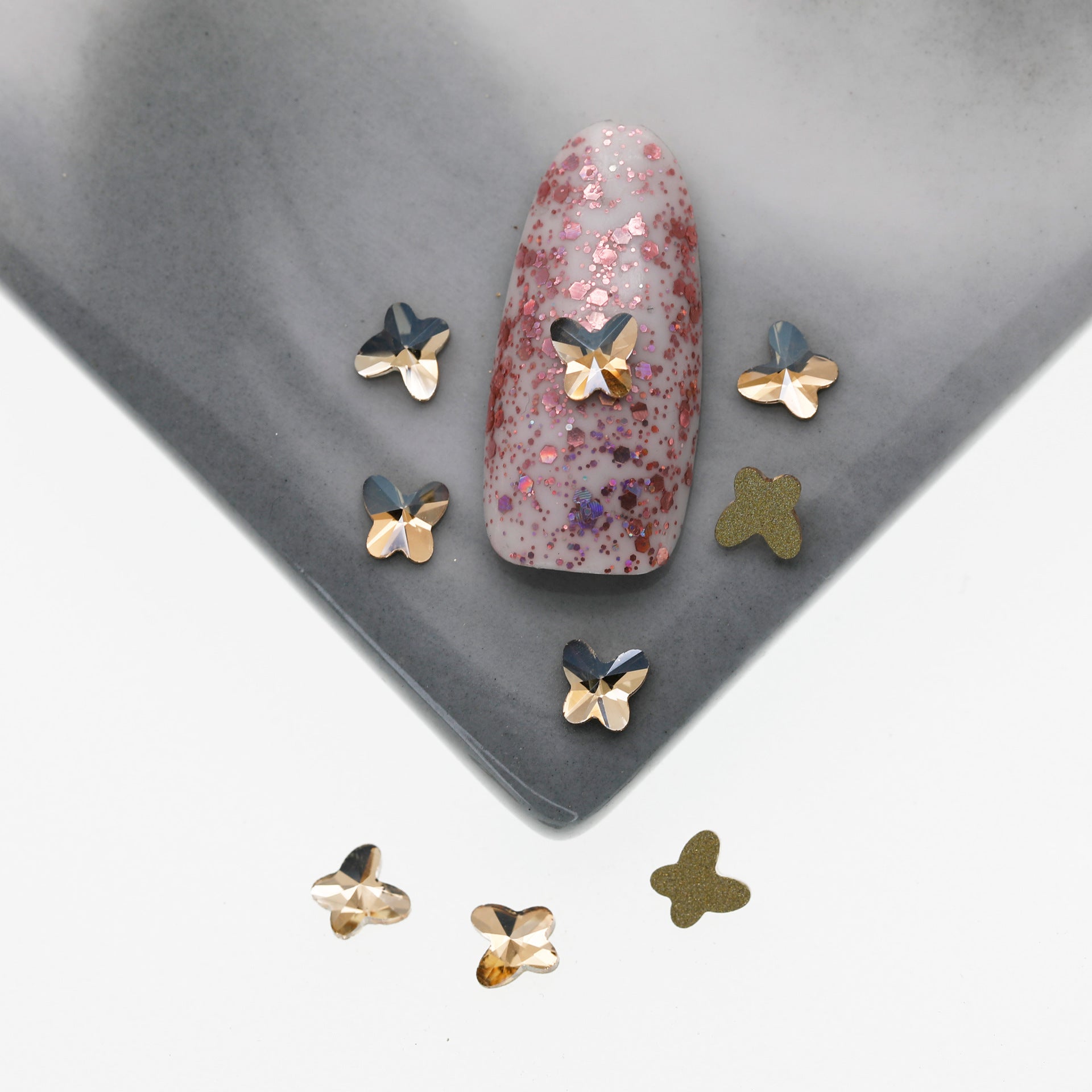 Cross-Border Supply Gold Champagne Flatback Shaped Nail Art Rhinestones Super Sparkle Gel Polish Adhesive Stones Non-Fading Base Color