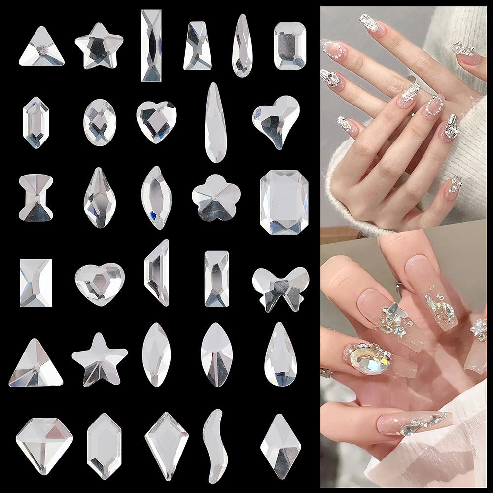 Mini Small Mixed Flatback Multi-Style Shaped Rhinestones Super Sparkle White Glass Nail Art Decorations