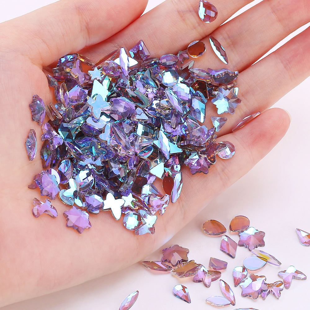 Cross-Border Direct Supply Aurora Phantom Purple Flatback Shaped Rhinestones DIY Nail Art Decorations Wholesale Accessories