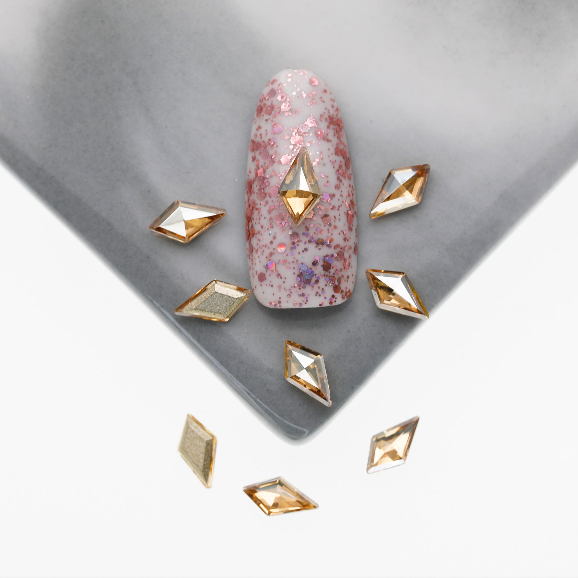 Cross-Border Supply Gold Champagne Flatback Shaped Nail Art Rhinestones Super Sparkle Gel Polish Adhesive Stones Non-Fading Base Color