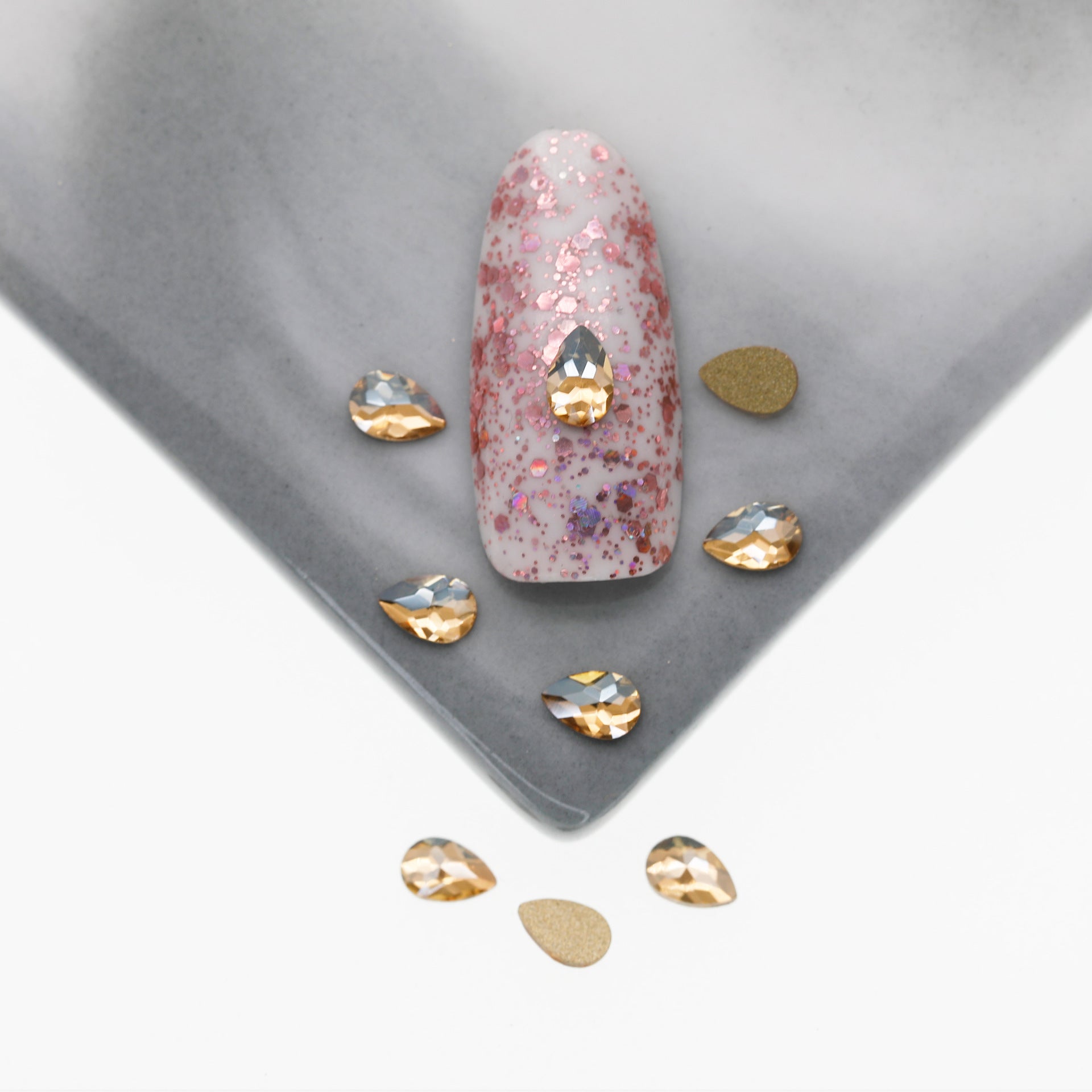 Cross-Border Supply Gold Champagne Flatback Shaped Nail Art Rhinestones Super Sparkle Gel Polish Adhesive Stones Non-Fading Base Color