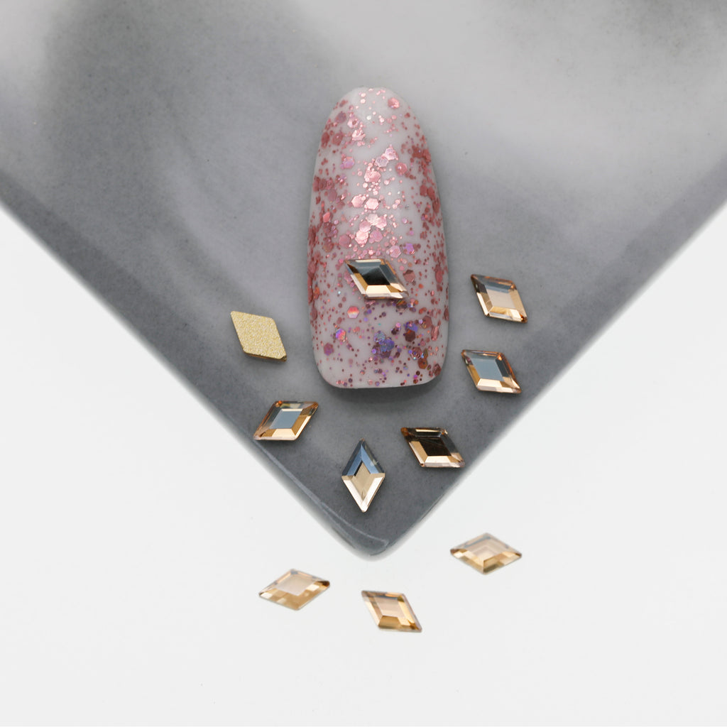 Cross-Border Supply Gold Champagne Flatback Shaped Nail Art Rhinestones Super Sparkle Gel Polish Adhesive Stones Non-Fading Base Color