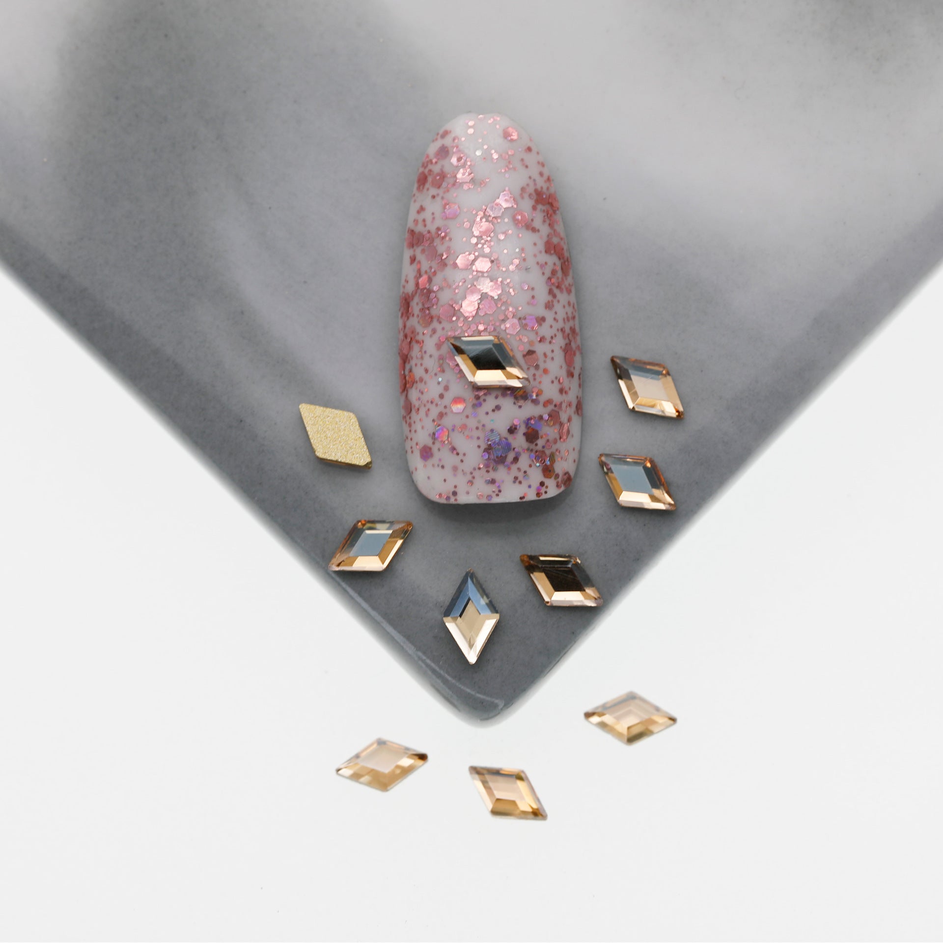 Cross-Border Supply Gold Champagne Flatback Shaped Nail Art Rhinestones Super Sparkle Gel Polish Adhesive Stones Non-Fading Base Color