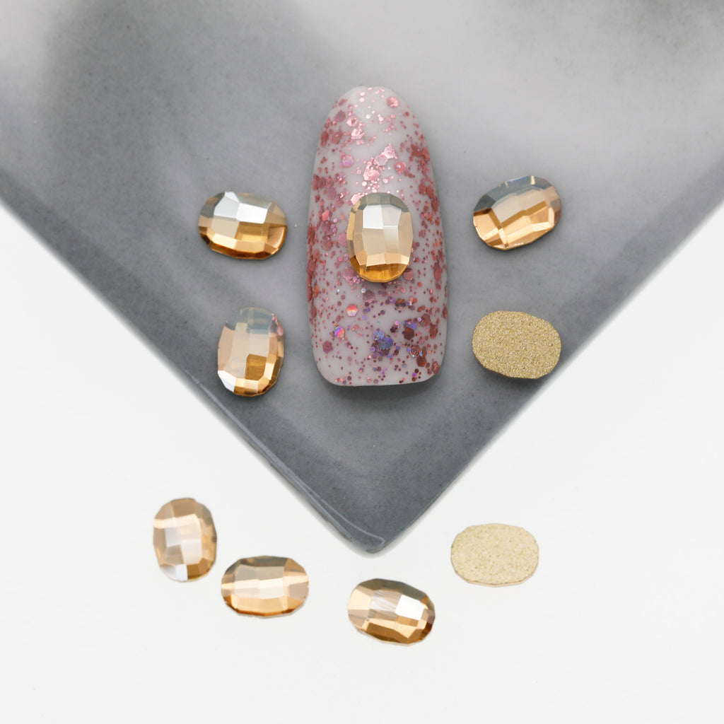 Cross-Border Supply Gold Champagne Flatback Shaped Nail Art Rhinestones Super Sparkle Gel Polish Adhesive Stones Non-Fading Base Color