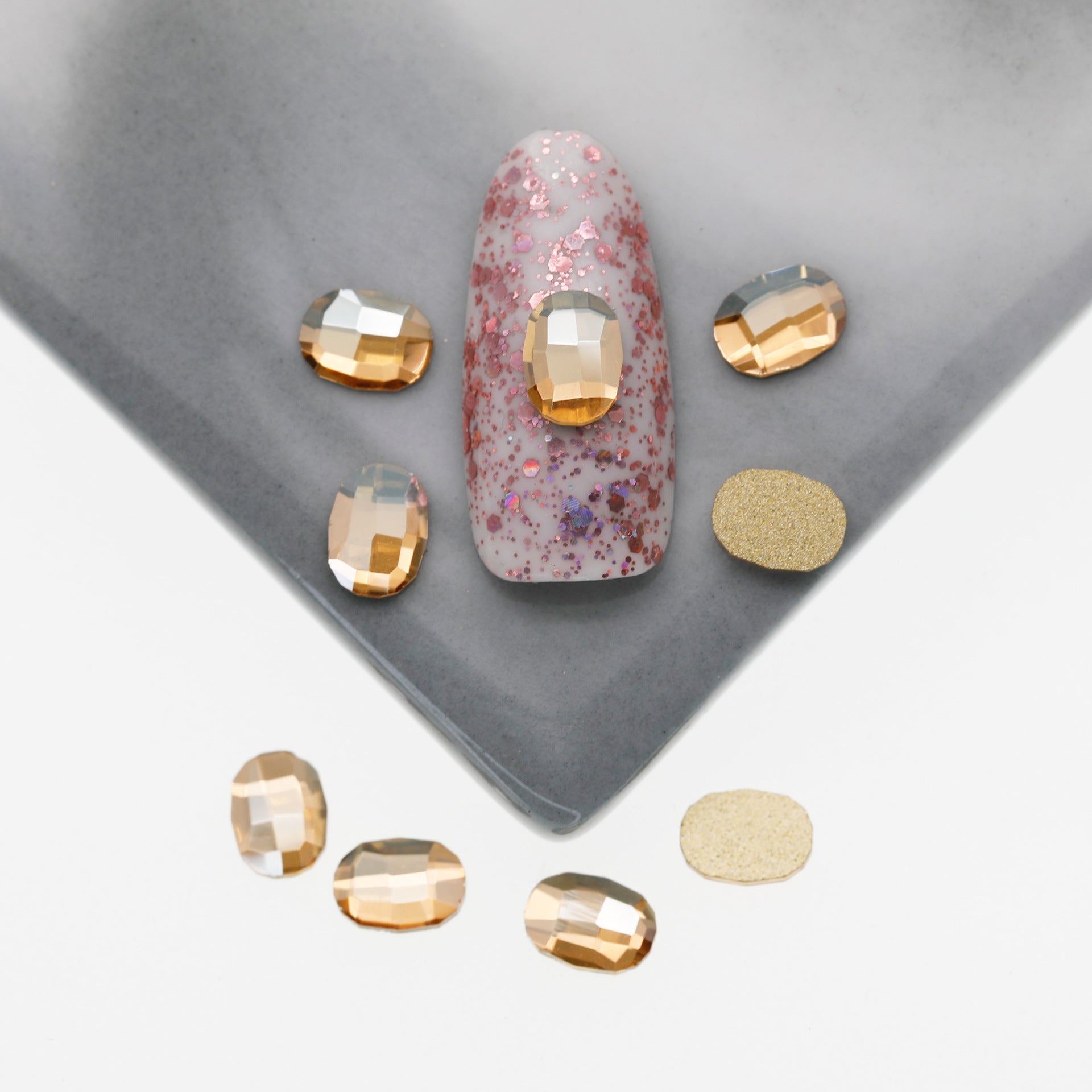 Cross-Border Supply Gold Champagne Flatback Shaped Nail Art Rhinestones Super Sparkle Gel Polish Adhesive Stones Non-Fading Base Color