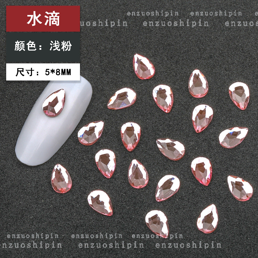 New hot-selling nail art rhinestones, light pink gold base, flat bottom, irregular shape, marquise, teardrop glass rhinestones, DIY nail art accessories wholesale.