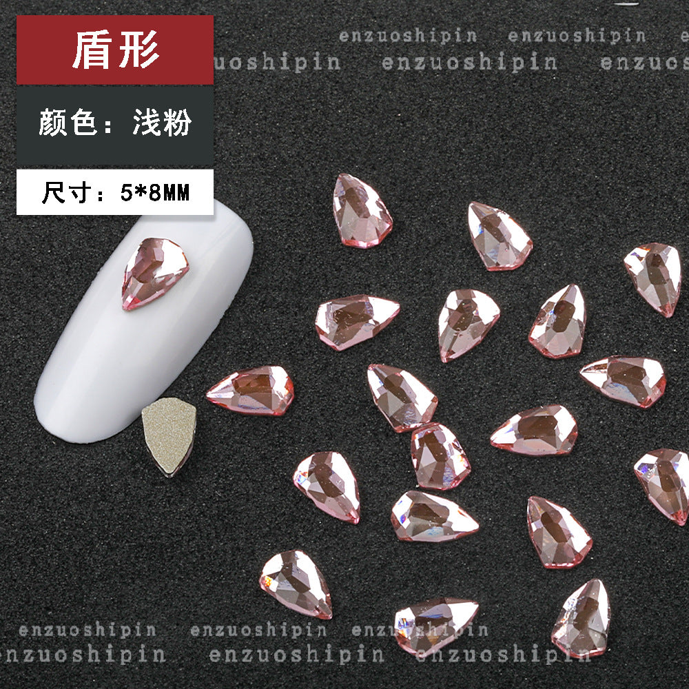 New hot-selling nail art rhinestones, light pink gold base, flat bottom, irregular shape, marquise, teardrop glass rhinestones, DIY nail art accessories wholesale.