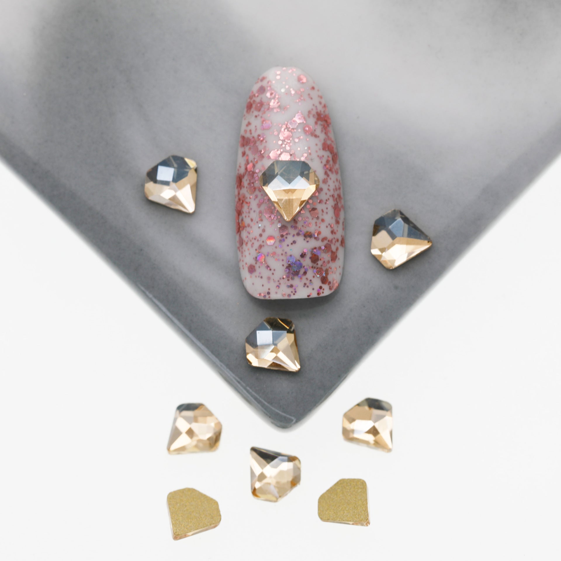 Cross-Border Supply Gold Champagne Flatback Shaped Nail Art Rhinestones Super Sparkle Gel Polish Adhesive Stones Non-Fading Base Color