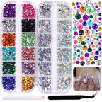 12-Grid DIY Box of Sparkling White AB Mixed Color Acrylic Flatback Resin Rhinestones for Nail Art