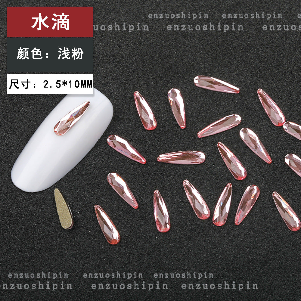New Hot-Selling Light Pink Gold Base Flatback Shaped Marquise Teardrop Glass Rhinestones DIY Nail Art Accessories Wholesale
