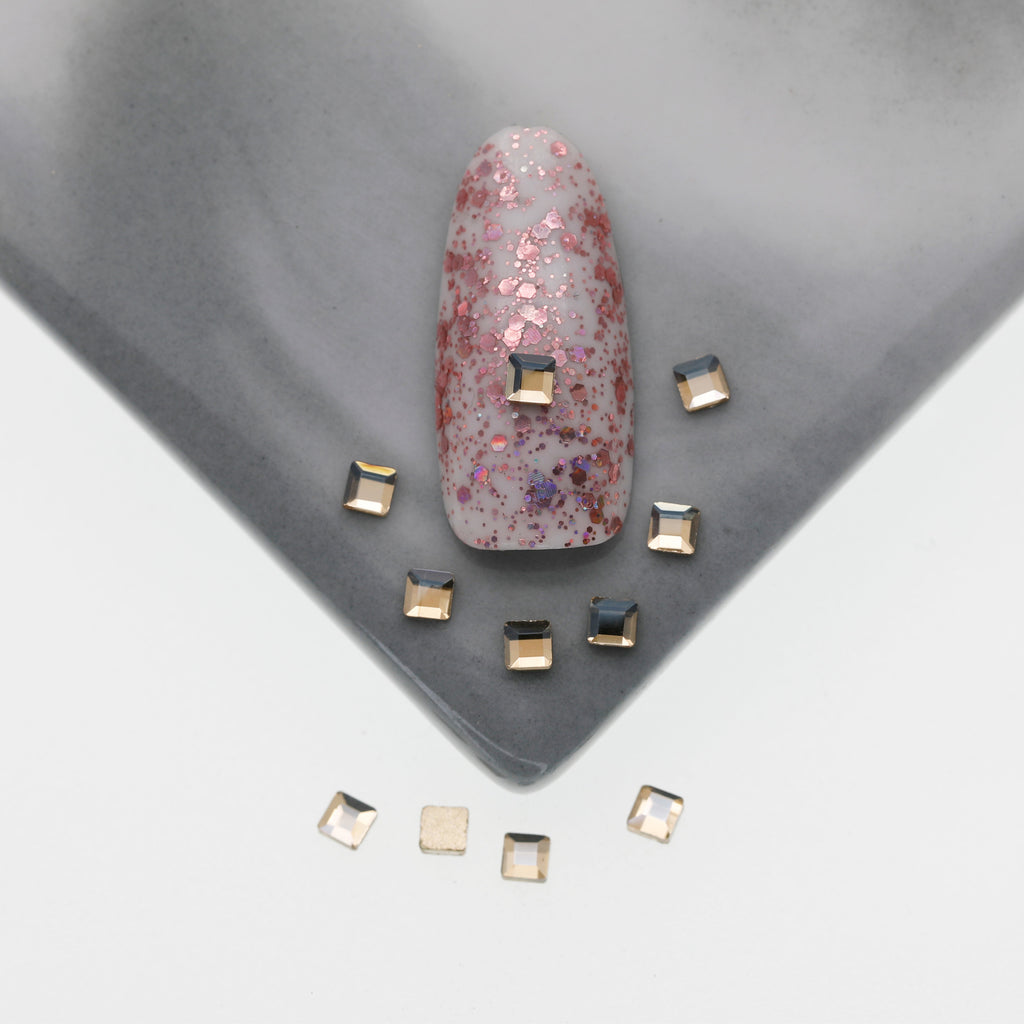 Cross-Border Supply Gold Champagne Flatback Shaped Nail Art Rhinestones Super Sparkle Gel Polish Adhesive Stones Non-Fading Base Color