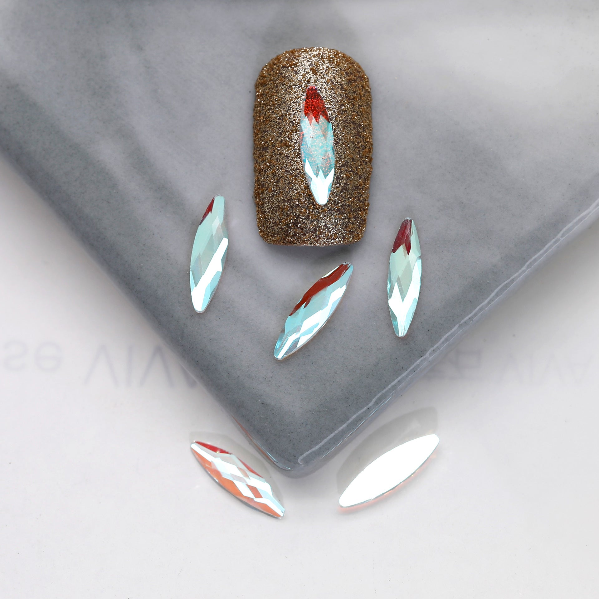 Factory Direct Wen Jingling Style Aurora Glass Stones Flatback Shaped Aurora Transparent Rhinestones Nail Art Accessories