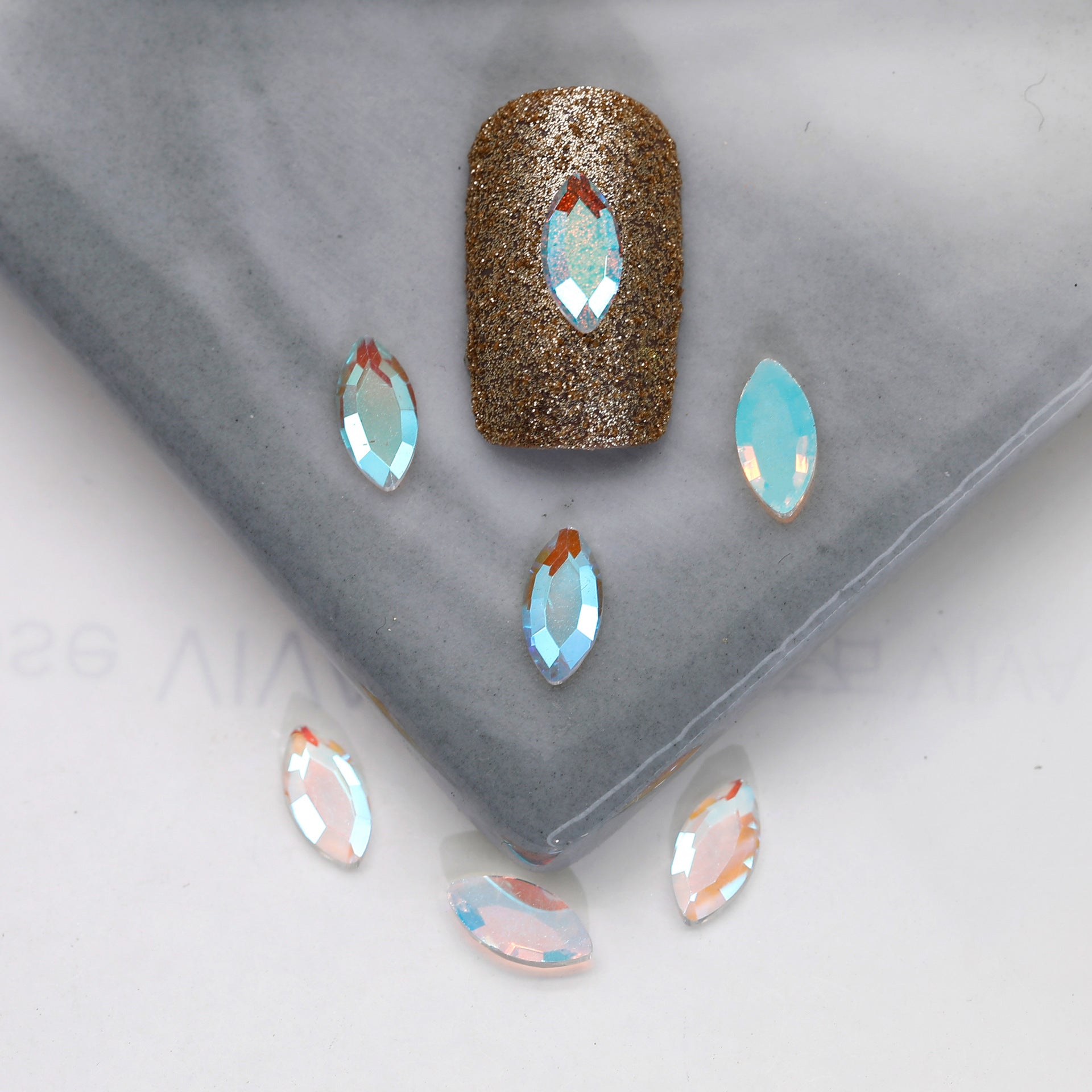 Factory Direct Wen Jingling Style Aurora Glass Stones Flatback Shaped Aurora Transparent Rhinestones Nail Art Accessories