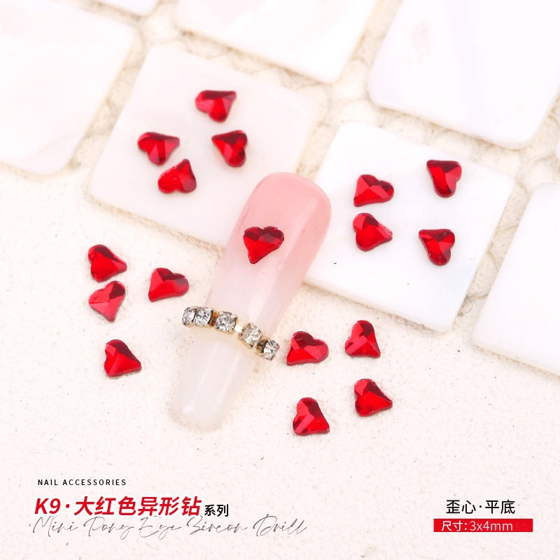 Red Small Flatback Shaped Rhinestones: Heart, Teardrop, Butterfly, Marquise | Christmas & New Year Nail Art Glass Ornaments | Factory Wholesale
