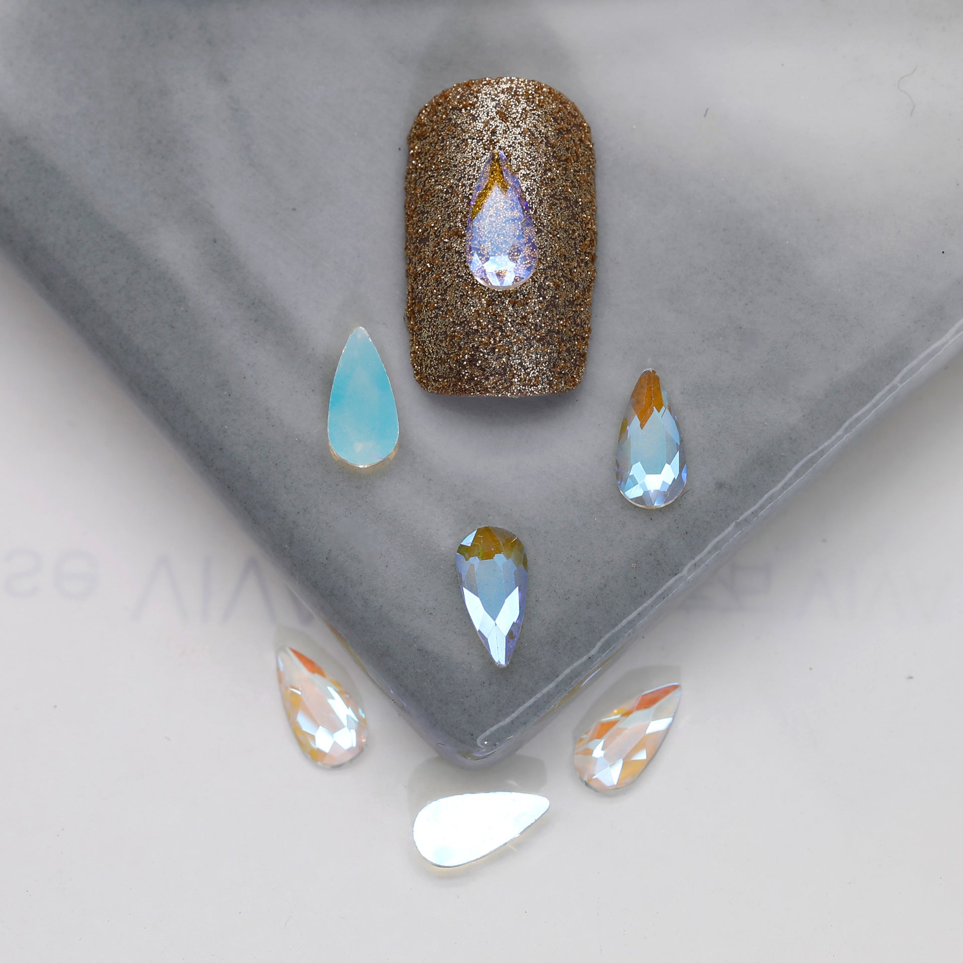 Factory Direct Wen Jingling Style Aurora Glass Stones Flatback Shaped Aurora Transparent Rhinestones Nail Art Accessories