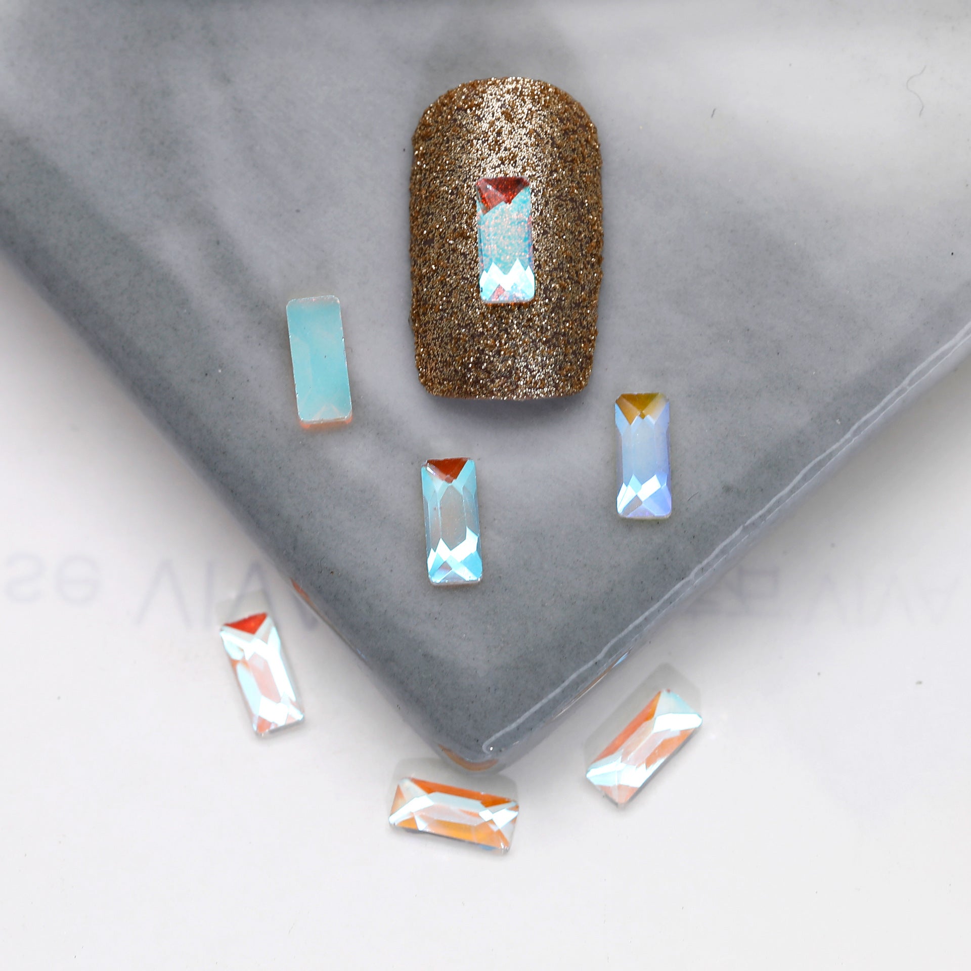 Factory Direct Wen Jingling Style Aurora Glass Stones Flatback Shaped Aurora Transparent Rhinestones Nail Art Accessories