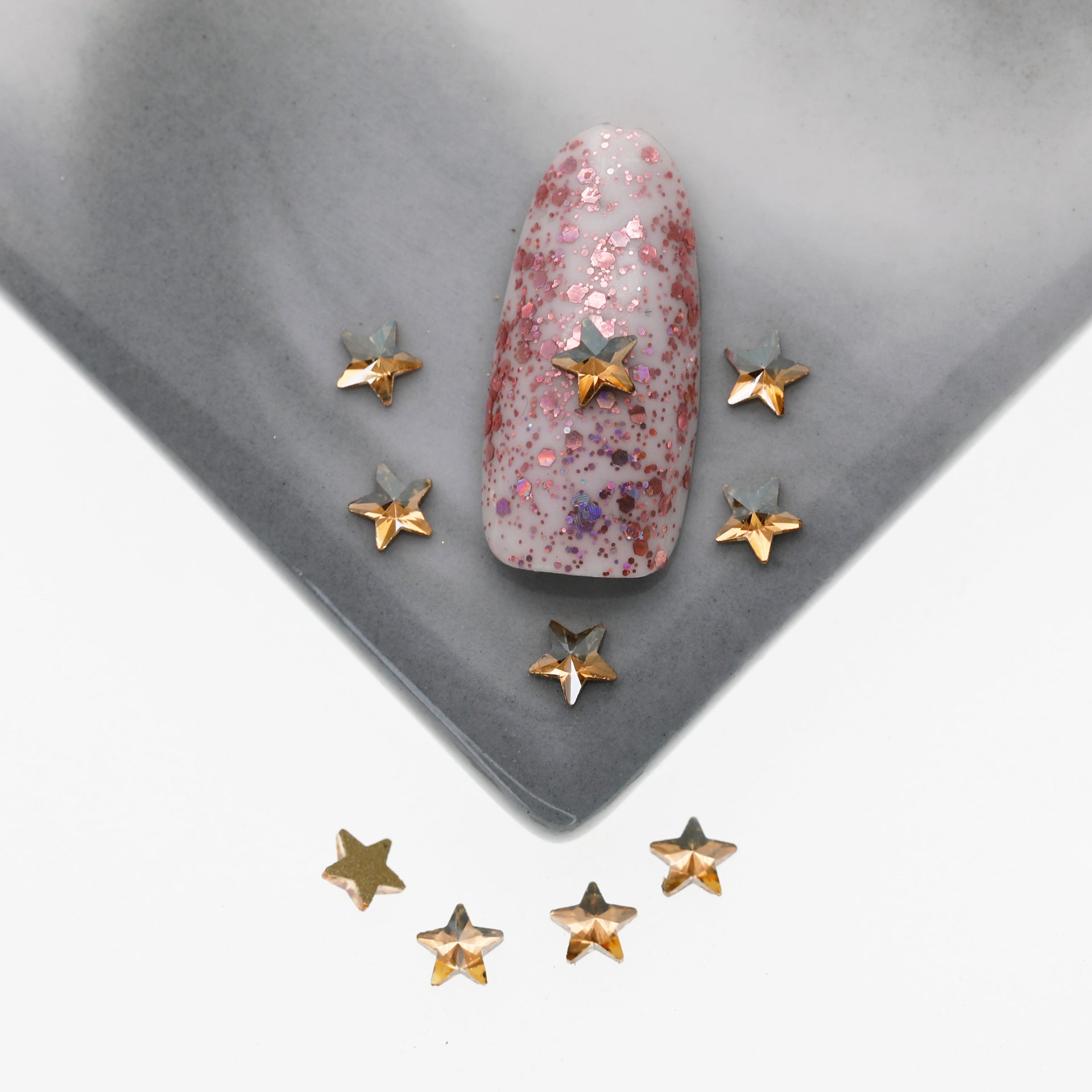 Cross-Border Supply Gold Champagne Flatback Shaped Nail Art Rhinestones Super Sparkle Gel Polish Adhesive Stones Non-Fading Base Color