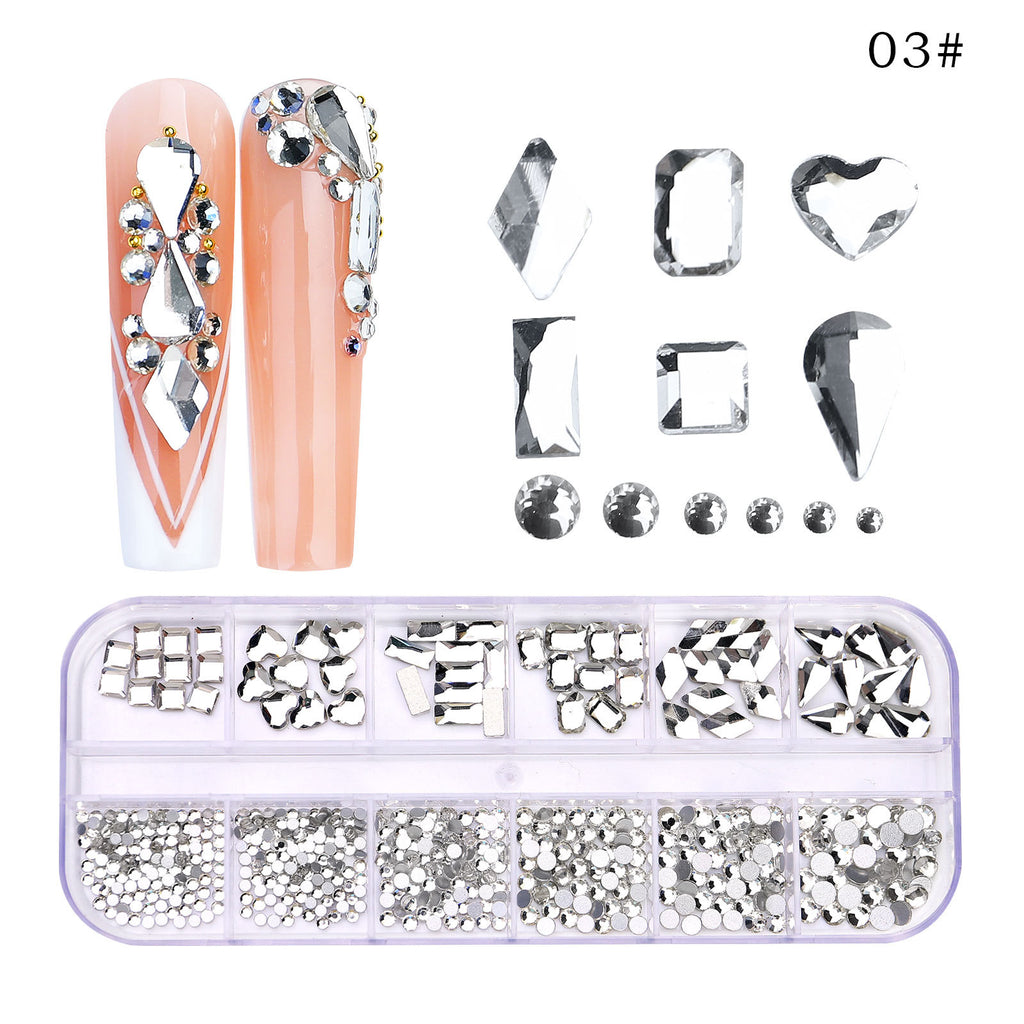 New Style 12-Grid Nail Art Rhinestones Flatback Shaped AB Rhinestones Nail Art Decorations Accessories