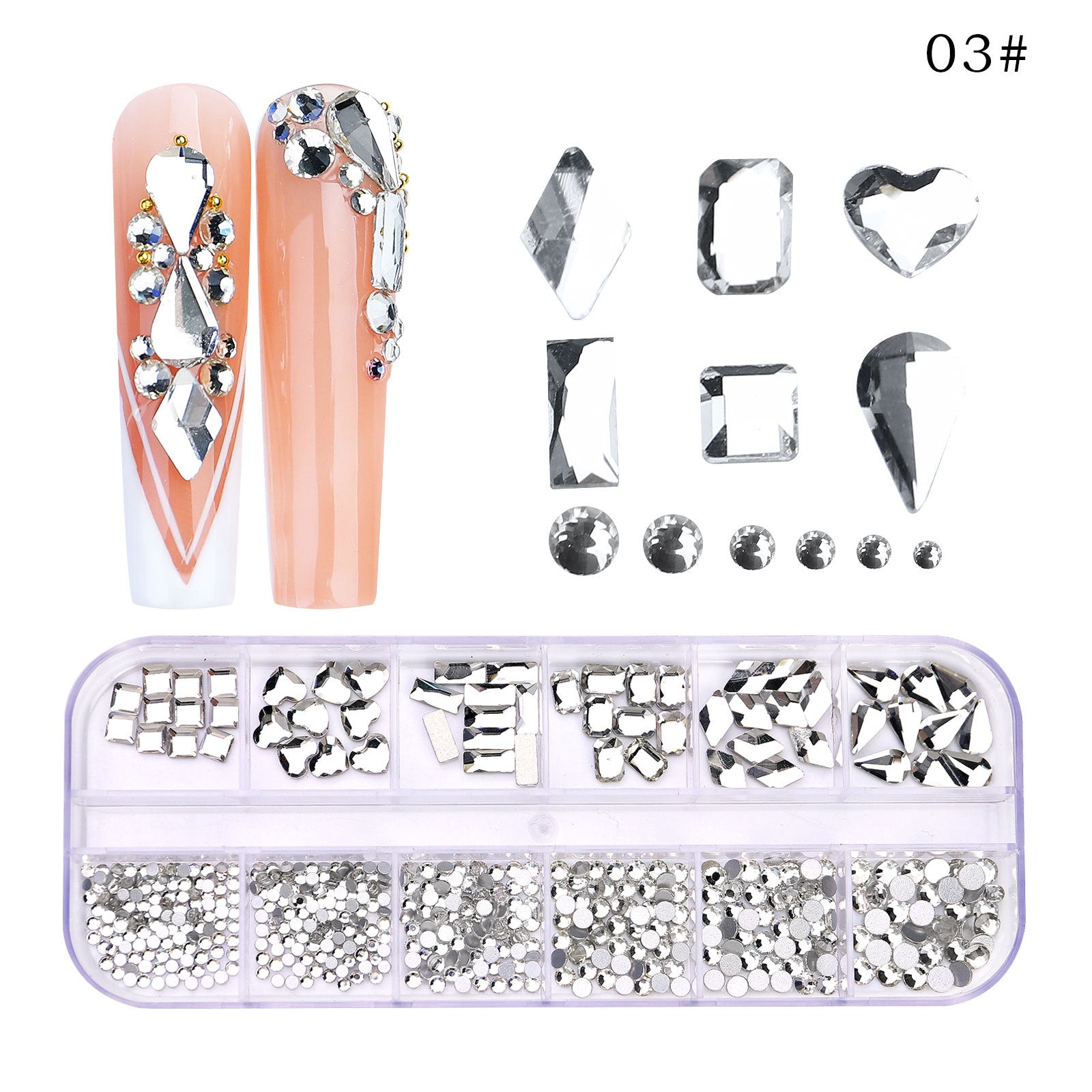 New Style 12-Grid Nail Art Rhinestones Flatback Shaped AB Rhinestones Nail Art Decorations Accessories