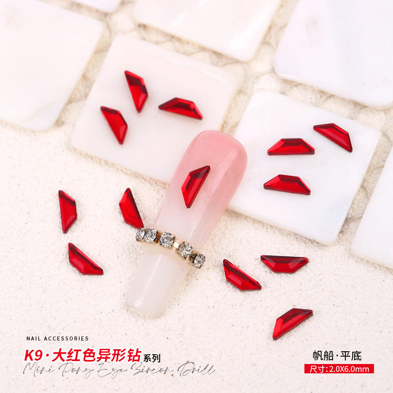 Red Small Flatback Shaped Rhinestones: Heart, Teardrop, Butterfly, Marquise | Christmas & New Year Nail Art Glass Ornaments | Factory Wholesale