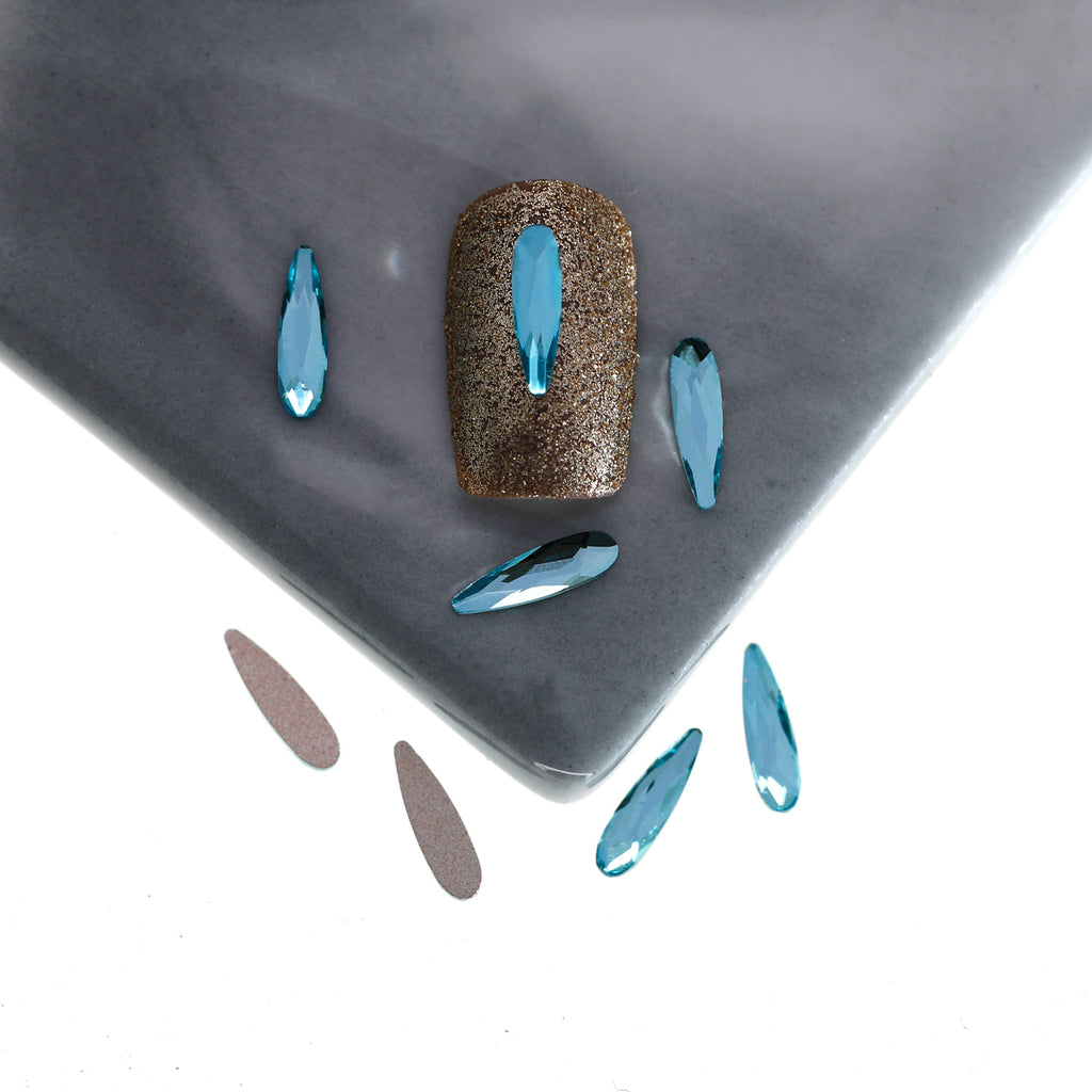 Lake Blue Small Flatback Shaped Rhinestones: Blue Rhombus, Marquise, Teardrop, Heart | Nail Art Glass Ornaments Wholesale