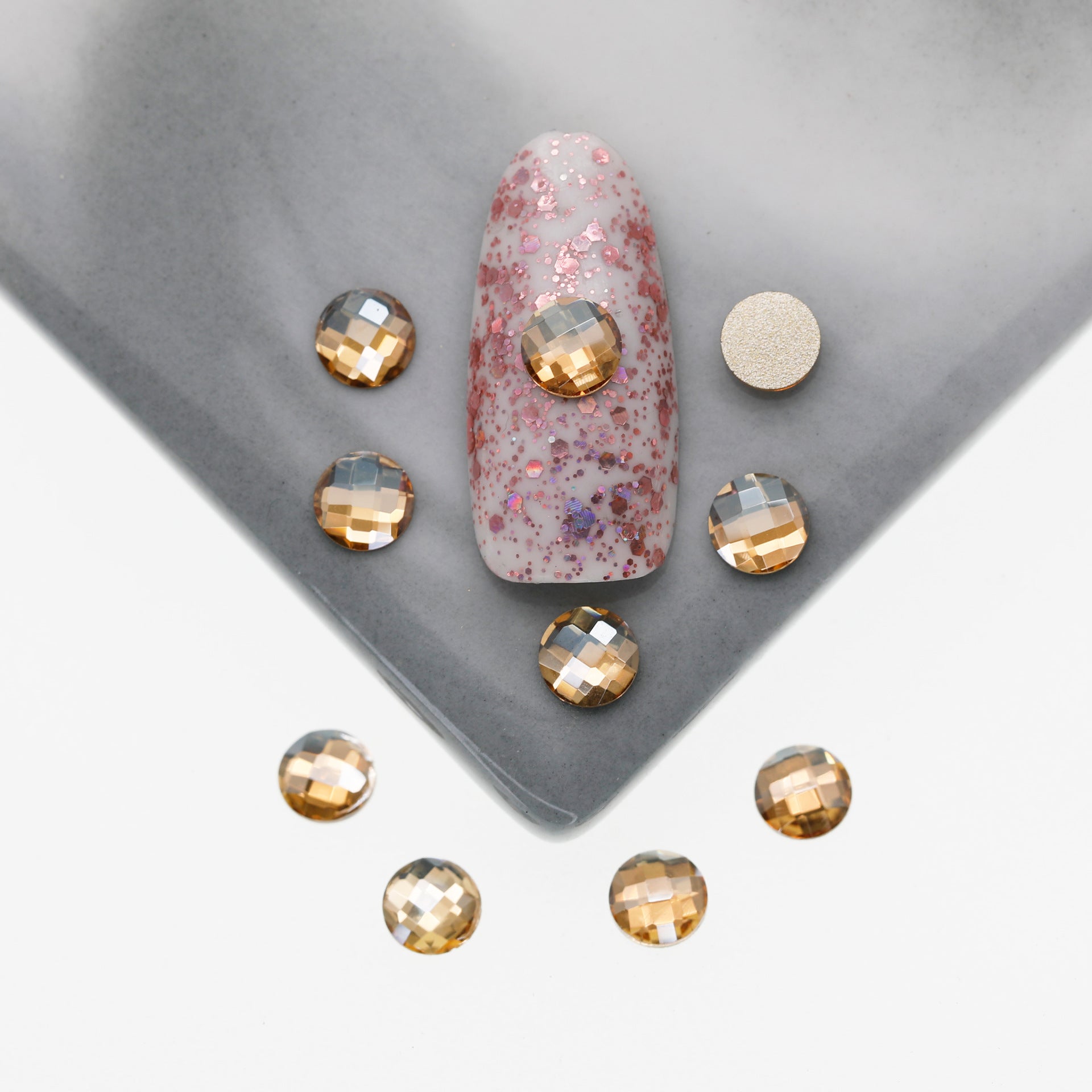 Cross-Border Supply Gold Champagne Flatback Shaped Nail Art Rhinestones Super Sparkle Gel Polish Adhesive Stones Non-Fading Base Color