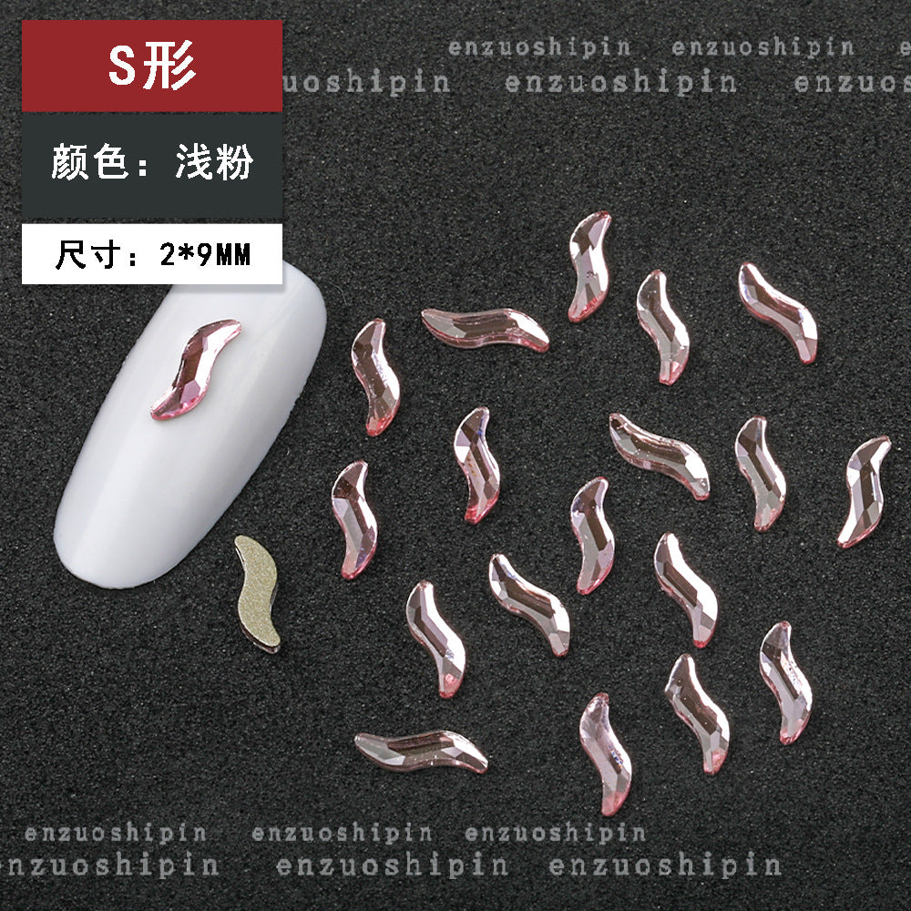 New hot-selling nail art rhinestones, light pink gold base, flat bottom, irregular shape, marquise, teardrop glass rhinestones, DIY nail art accessories wholesale.