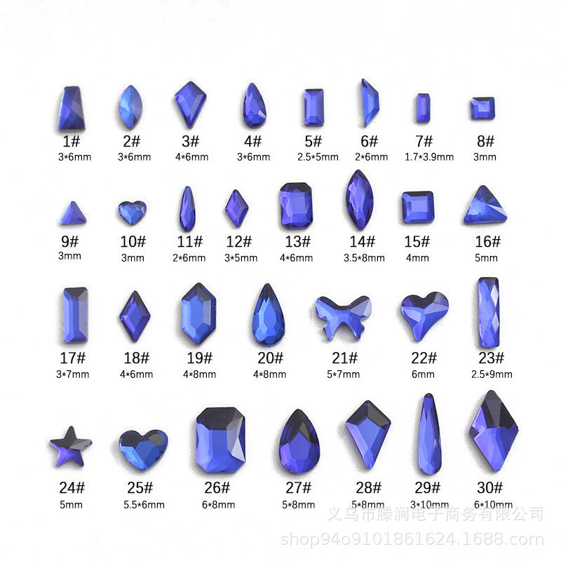 Flatback Shaped Rhinestones Series Deep Blue Colorful Nail Art Decorations Royal Blue Flatback Nail Rhinestones Wholesale Price