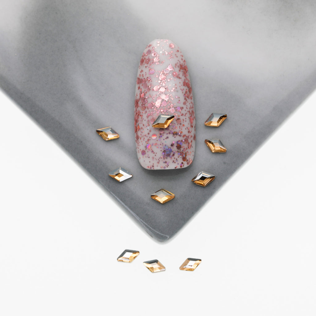 Cross-Border Supply Gold Champagne Flatback Shaped Nail Art Rhinestones Super Sparkle Gel Polish Adhesive Stones Non-Fading Base Color