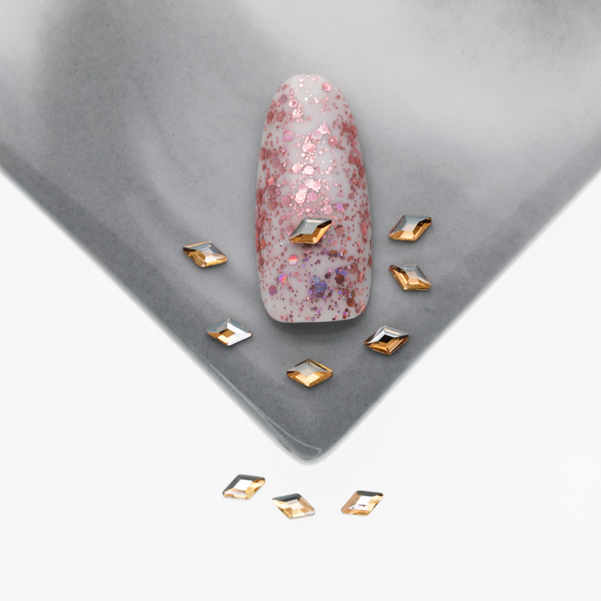 Cross-Border Supply Gold Champagne Flatback Shaped Nail Art Rhinestones Super Sparkle Gel Polish Adhesive Stones Non-Fading Base Color