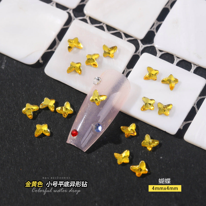 Small Golden Yellow Flatback Shaped Rhinestones Yellow Heart Butterfly Marquise Glass Crystal Nail Art Decorations Wholesale