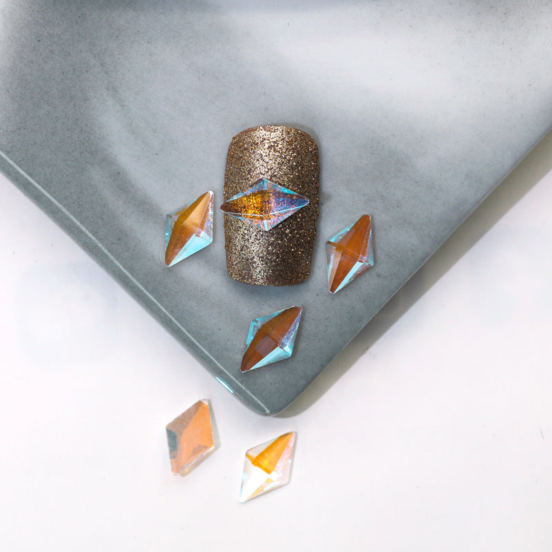 Factory Direct Wen Jingling Style Aurora Glass Stones Flatback Shaped Aurora Transparent Rhinestones Nail Art Accessories