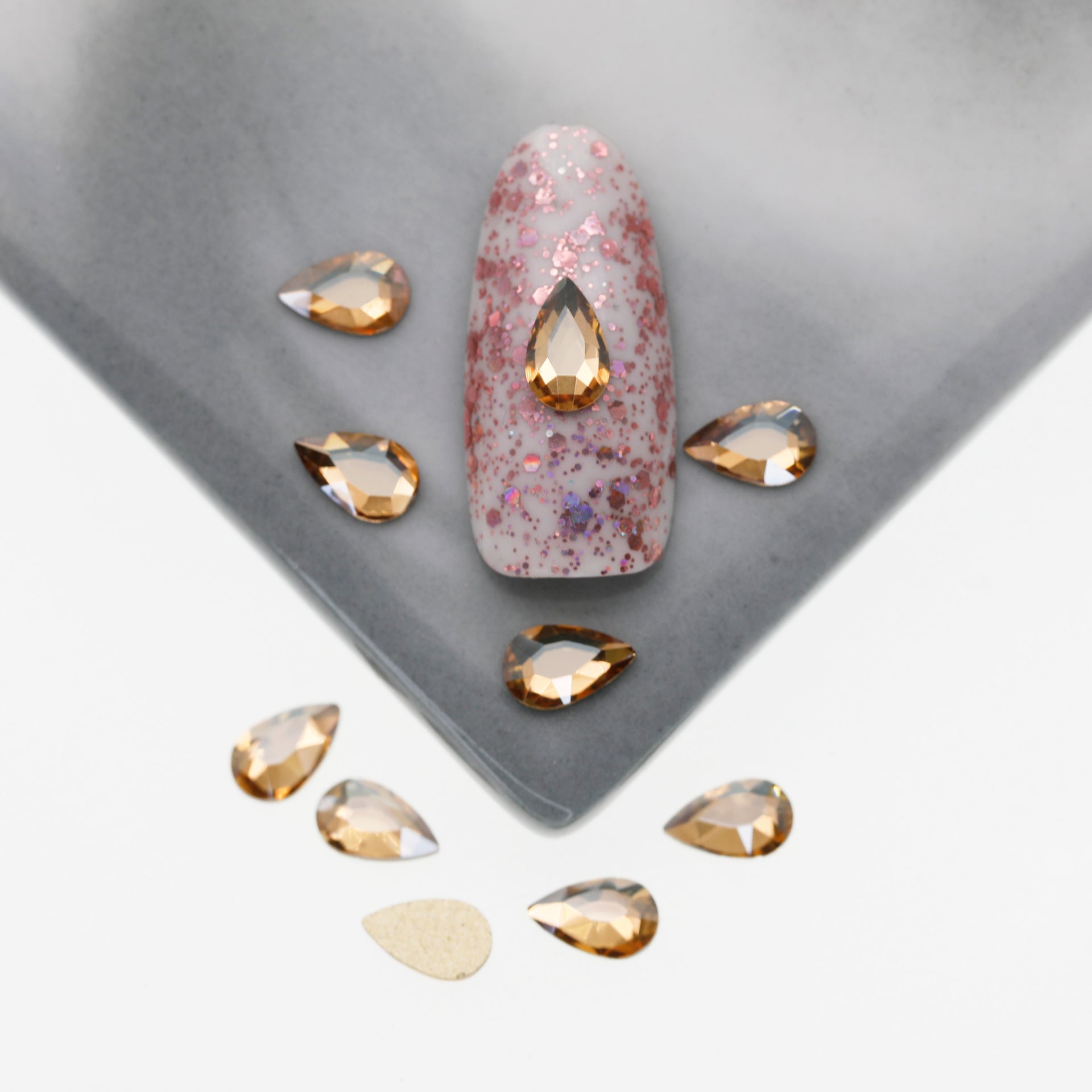 Cross-Border Supply Gold Champagne Flatback Shaped Nail Art Rhinestones Super Sparkle Gel Polish Adhesive Stones Non-Fading Base Color