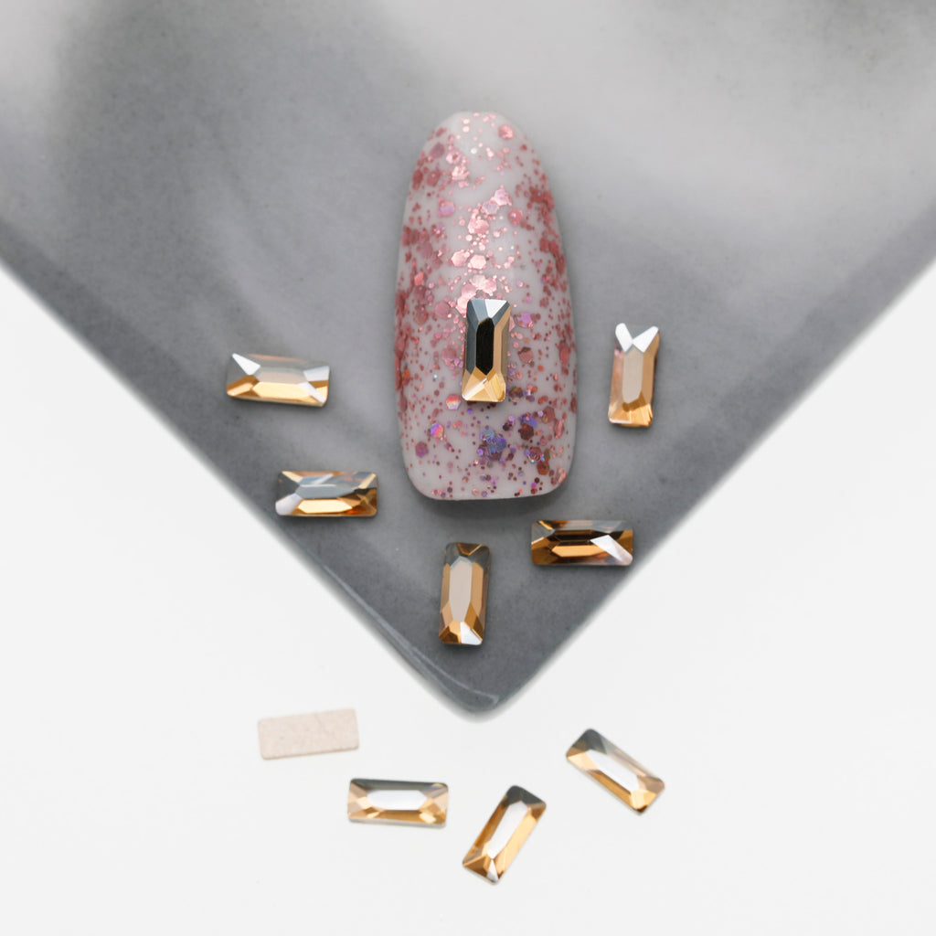 Cross-Border Supply Gold Champagne Flatback Shaped Nail Art Rhinestones Super Sparkle Gel Polish Adhesive Stones Non-Fading Base Color
