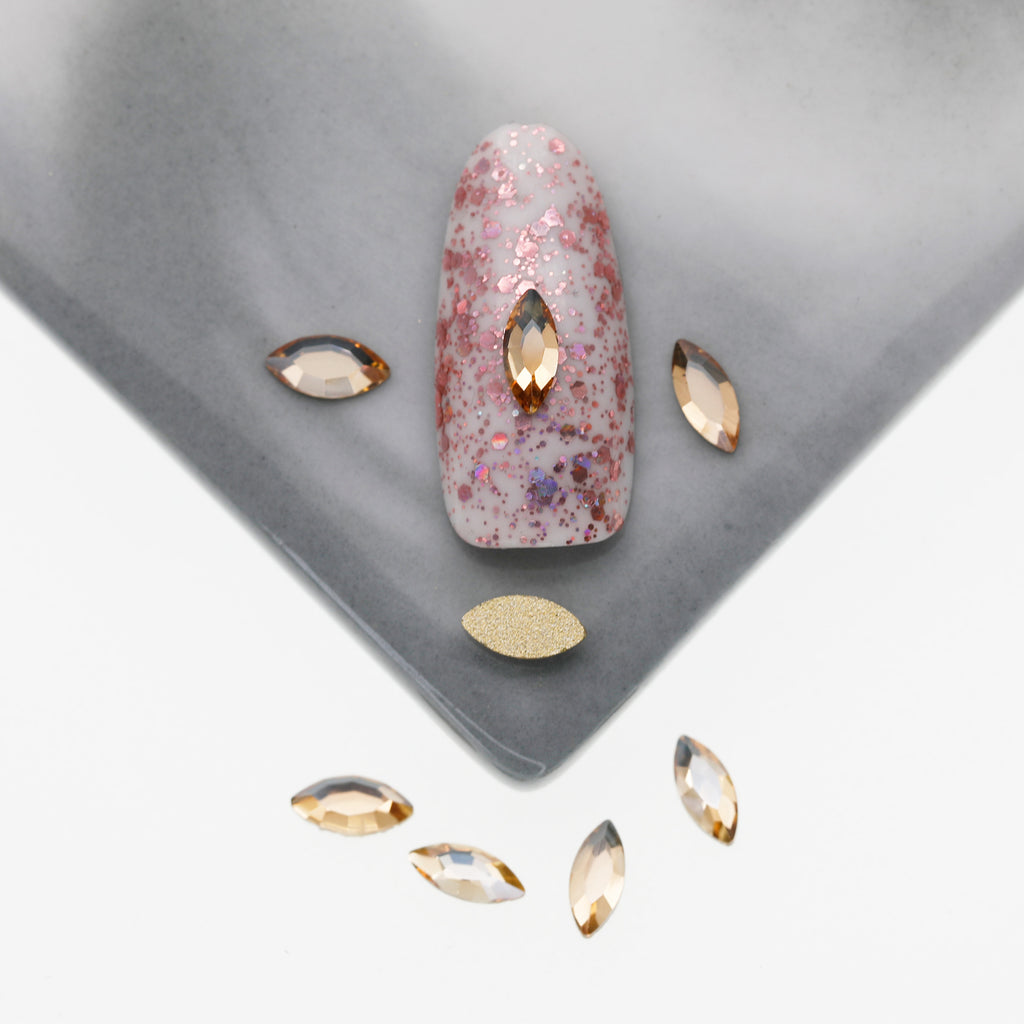 Cross-Border Supply Gold Champagne Flatback Shaped Nail Art Rhinestones Super Sparkle Gel Polish Adhesive Stones Non-Fading Base Color