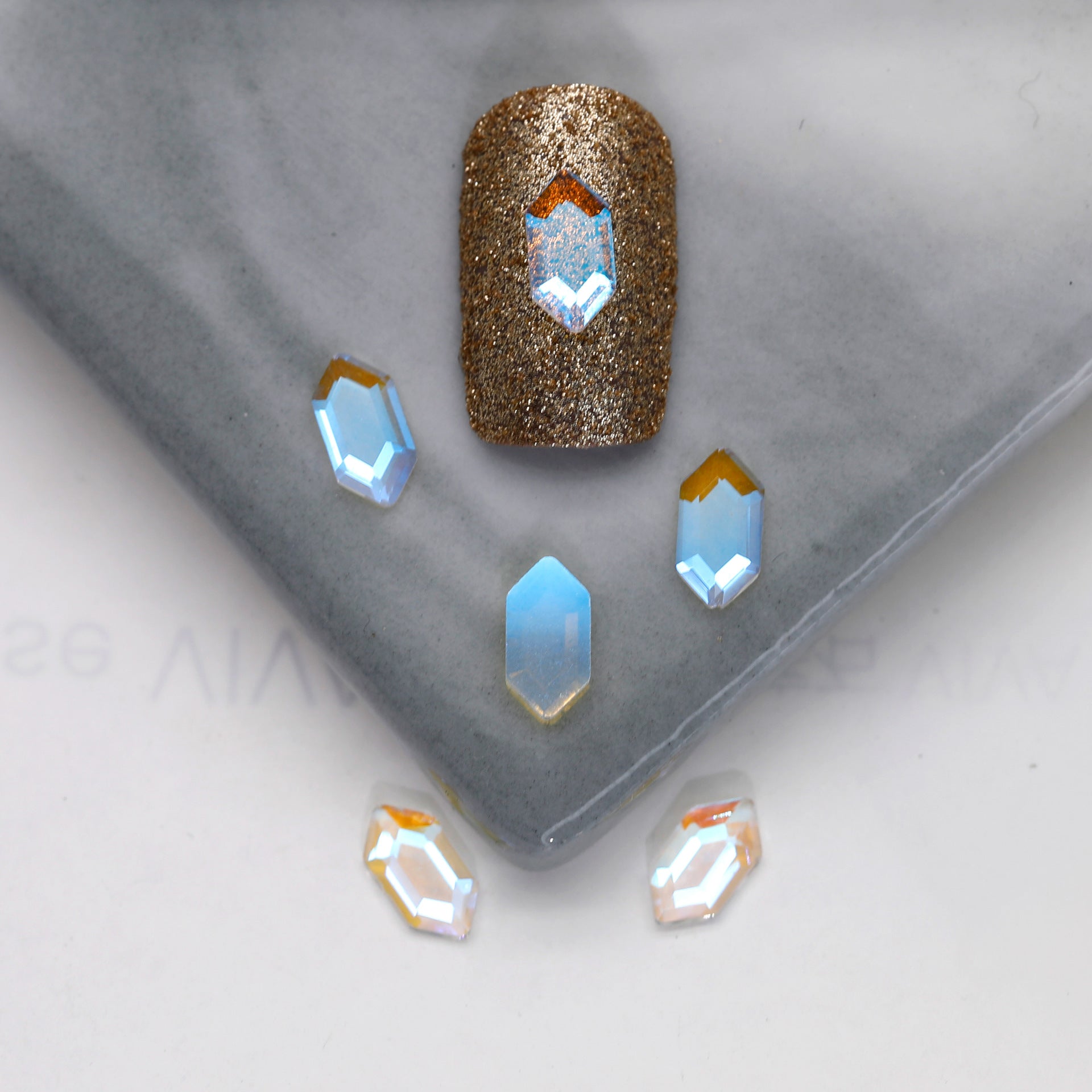 Factory Direct Wen Jingling Style Aurora Glass Stones Flatback Shaped Aurora Transparent Rhinestones Nail Art Accessories