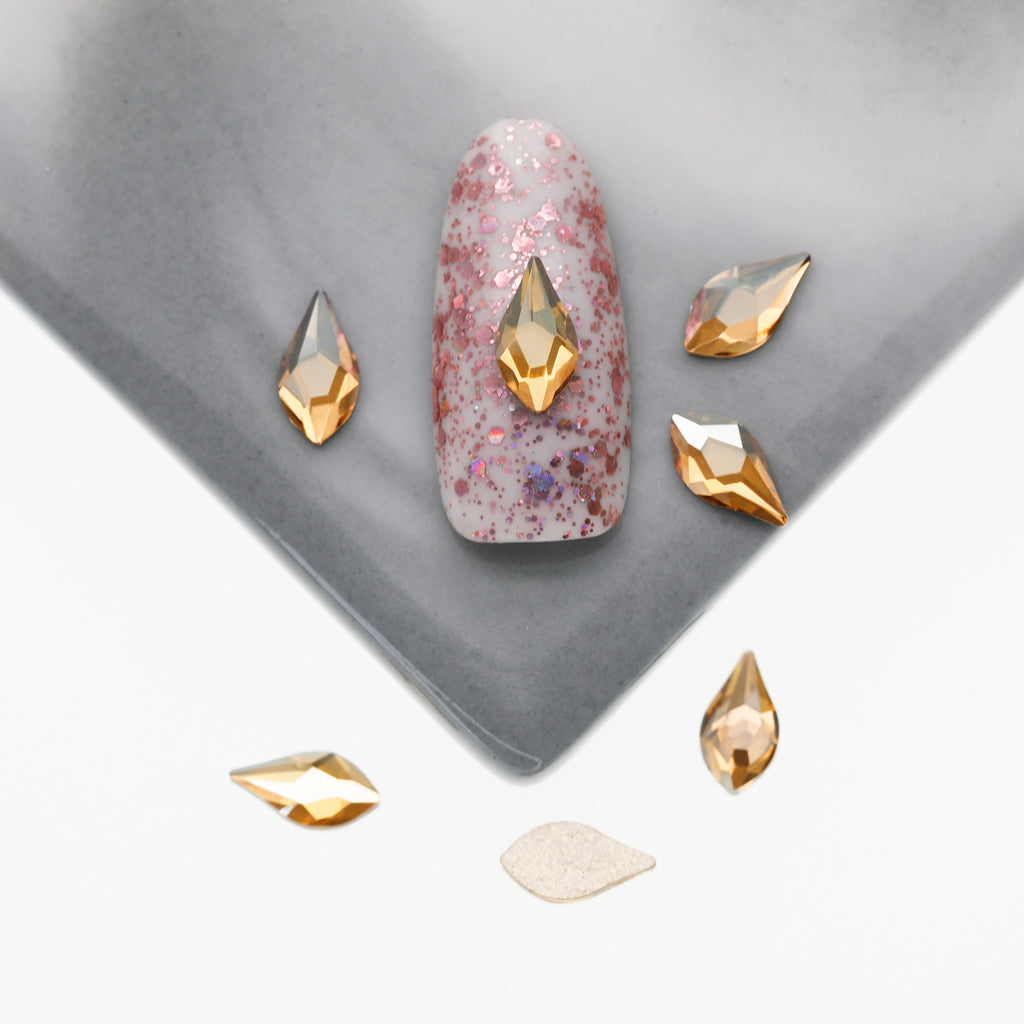 Cross-Border Supply Gold Champagne Flatback Shaped Nail Art Rhinestones Super Sparkle Gel Polish Adhesive Stones Non-Fading Base Color
