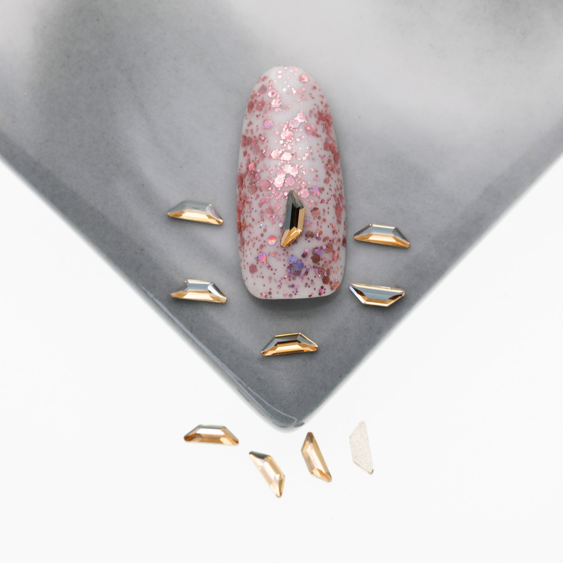 Cross-Border Supply Gold Champagne Flatback Shaped Nail Art Rhinestones Super Sparkle Gel Polish Adhesive Stones Non-Fading Base Color