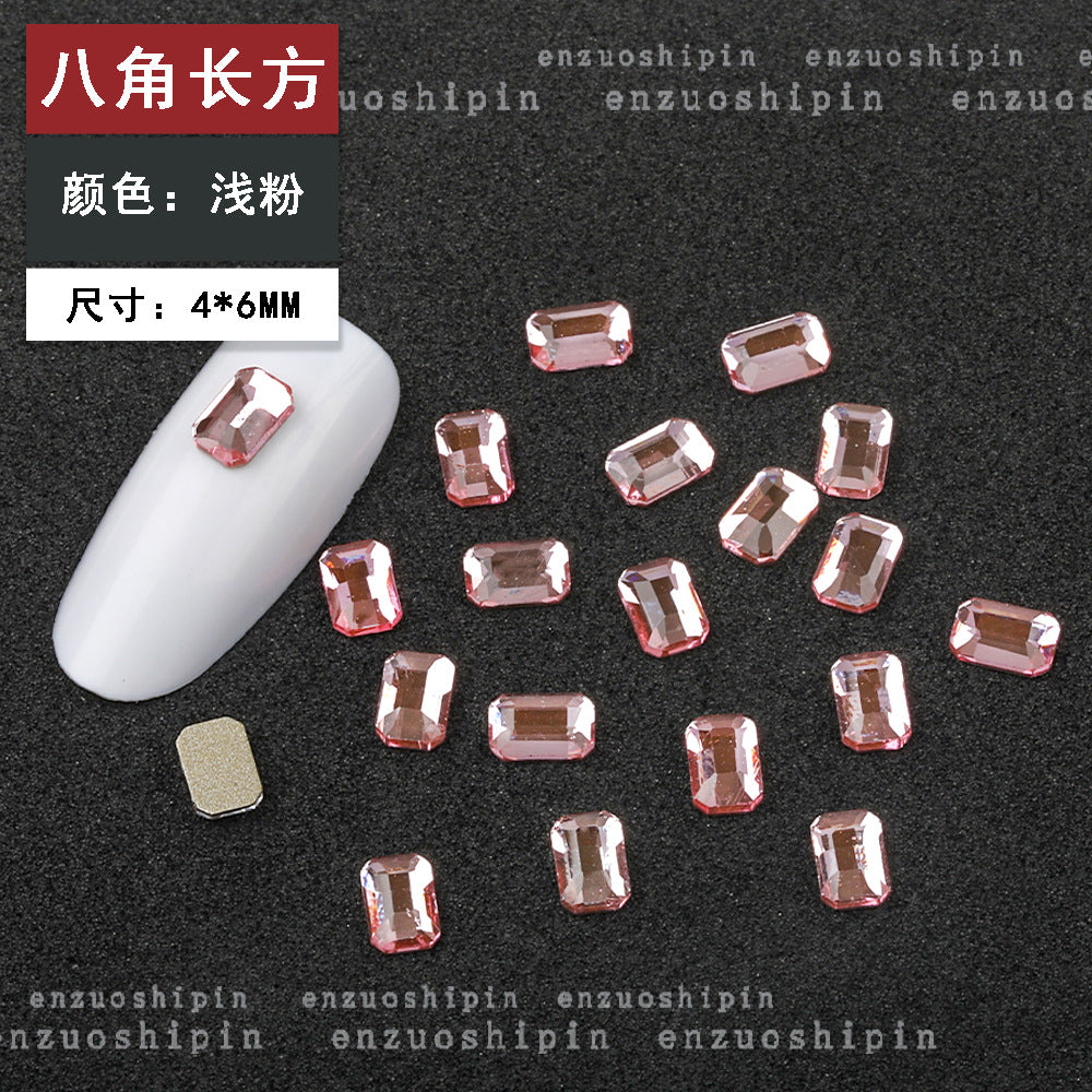 New hot-selling nail art rhinestones, light pink gold base, flat bottom, irregular shape, marquise, teardrop glass rhinestones, DIY nail art accessories wholesale.