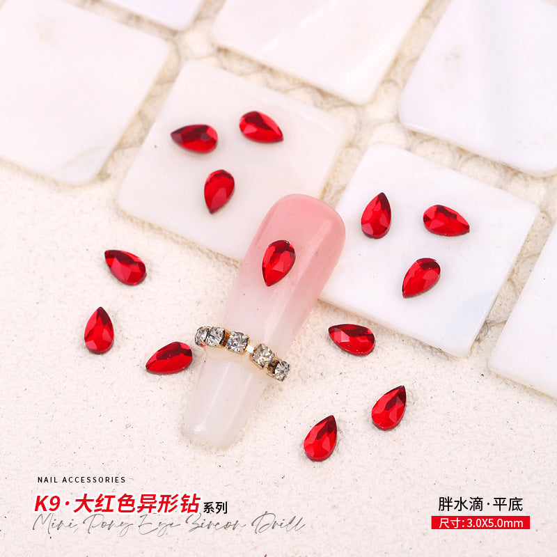 Red Small Flatback Shaped Rhinestones: Heart, Teardrop, Butterfly, Marquise | Christmas & New Year Nail Art Glass Ornaments | Factory Wholesale