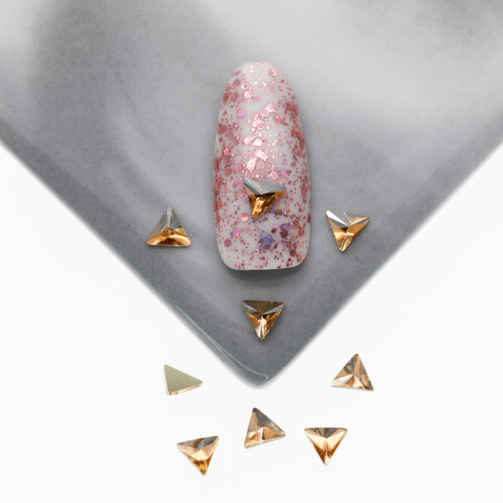 Cross-Border Supply Gold Champagne Flatback Shaped Nail Art Rhinestones Super Sparkle Gel Polish Adhesive Stones Non-Fading Base Color