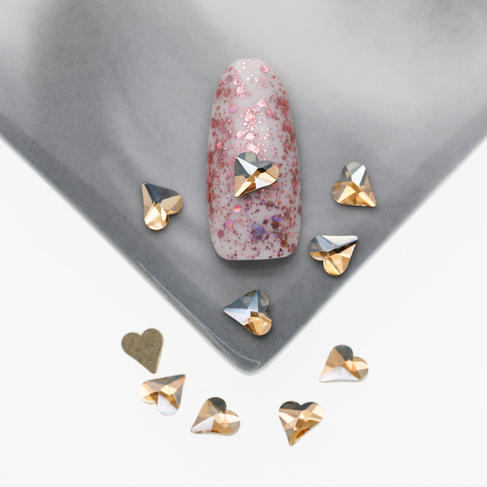 Cross-Border Supply Gold Champagne Flatback Shaped Nail Art Rhinestones Super Sparkle Gel Polish Adhesive Stones Non-Fading Base Color