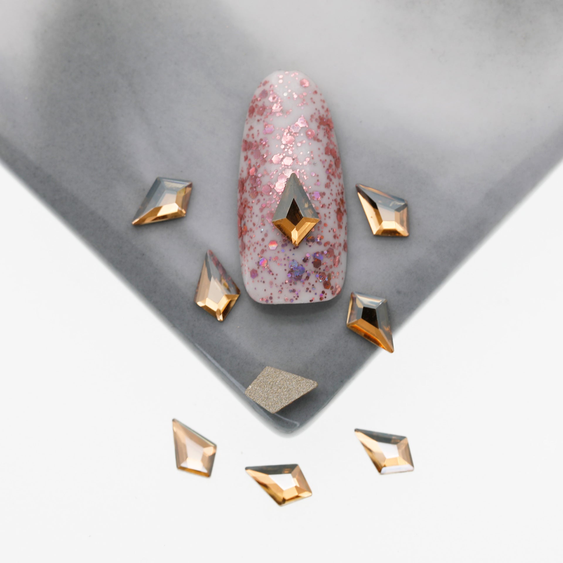 Cross-Border Supply Gold Champagne Flatback Shaped Nail Art Rhinestones Super Sparkle Gel Polish Adhesive Stones Non-Fading Base Color