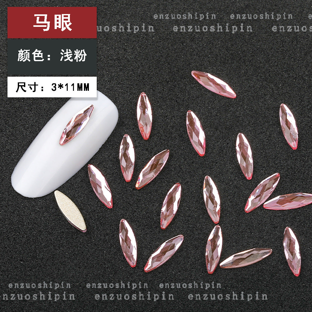 New hot-selling nail art rhinestones, light pink gold base, flat bottom, irregular shape, marquise, teardrop glass rhinestones, DIY nail art accessories wholesale.