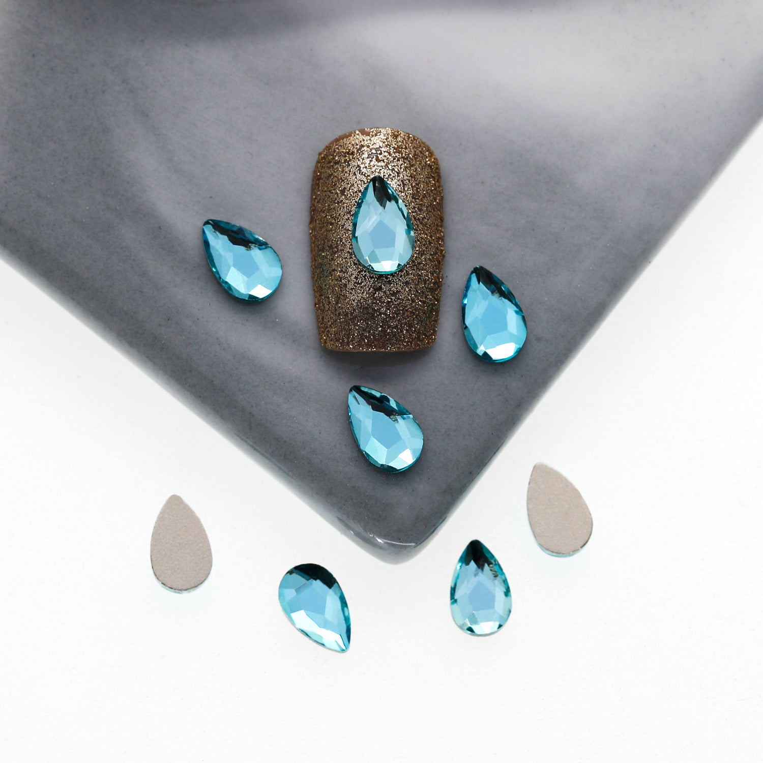 Lake Blue Small Flatback Shaped Rhinestones: Blue Rhombus, Marquise, Teardrop, Heart | Nail Art Glass Ornaments Wholesale