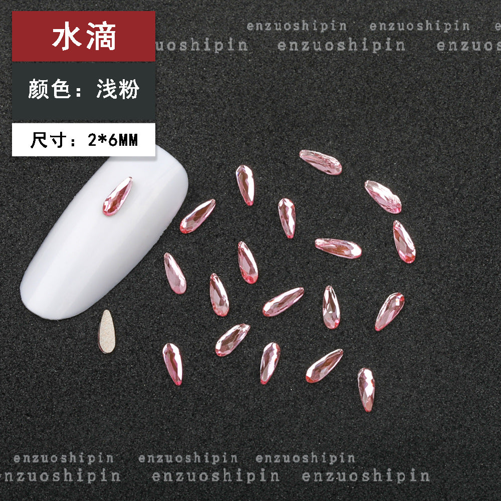 New Hot-Selling Light Pink Gold Base Flatback Shaped Marquise Teardrop Glass Rhinestones DIY Nail Art Accessories Wholesale